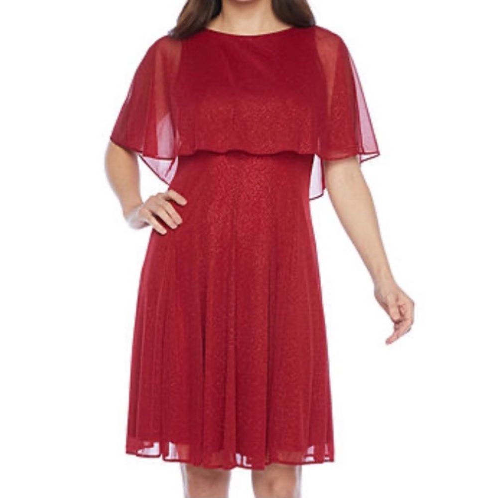 J. Taylor Short Sleeve Cape Fit & Flare Dress